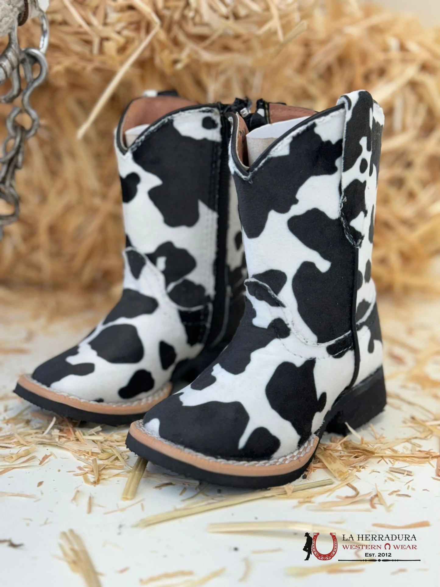 TANNER MARK ELSIE INFANT COWHIDE FAUX BLACK ZIPPER BOOTS