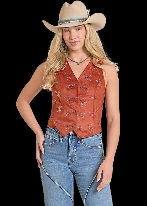 Rock&Roll Women’s Rust Studded Microsuede Vest BW98C08085