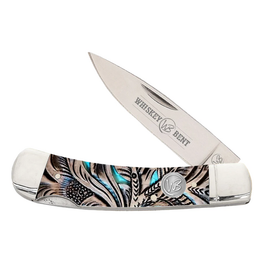 Whiskey Bent Floral Turquoise Lock Blade Pocket Knife WB13-05