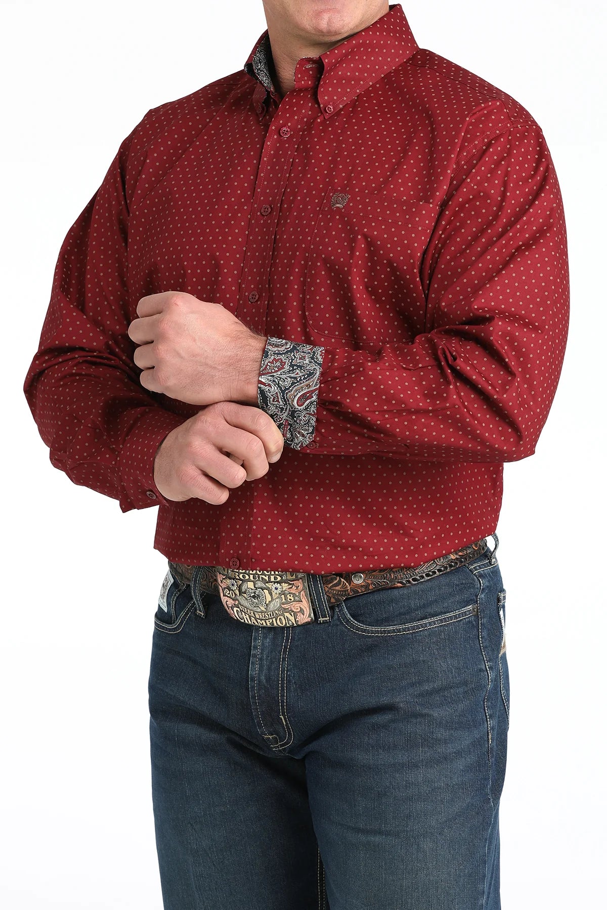 Men's Cinch Burgundy Long Sleeve Button Up Shirt MTW1106024