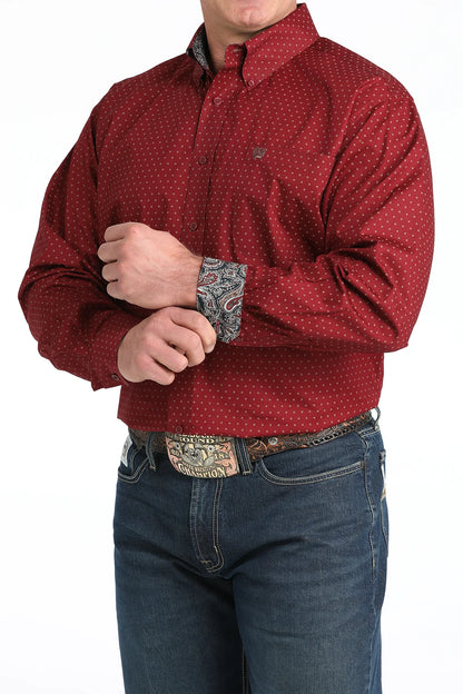 Men's Cinch Burgundy Long Sleeve Button Up Shirt MTW1106024