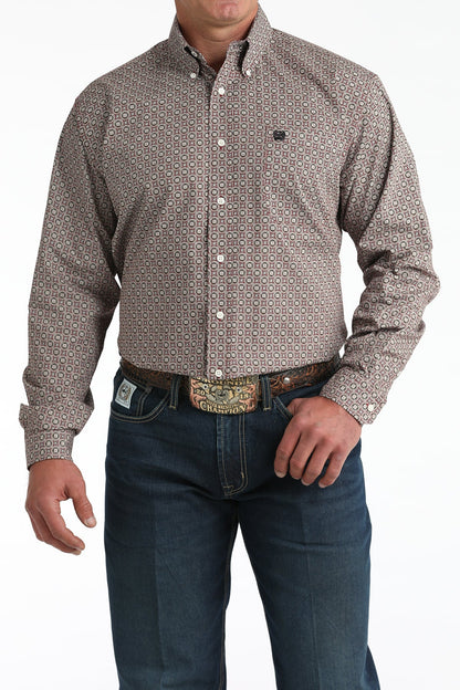 CINCH MEN'S BURGUNDY MEDALLION PRINT LONG SLEEVE SHIRT
