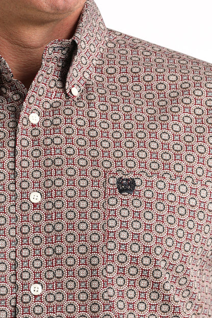 CINCH MEN'S BURGUNDY MEDALLION PRINT LONG SLEEVE SHIRT