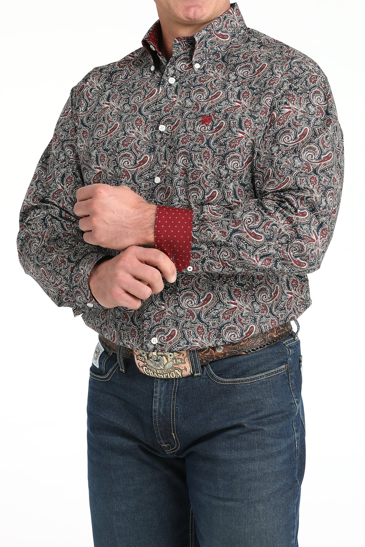 Men's Cinch Navy Printed Long Sleeve Button Up Shirt MTW1106023