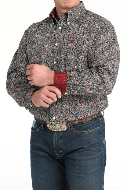 Men's Cinch Navy Printed Long Sleeve Button Up Shirt MTW1106023