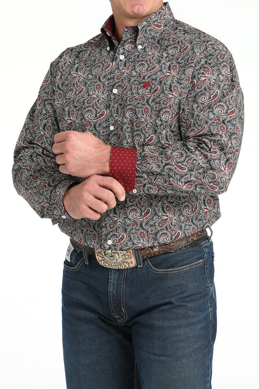 Men's Cinch Navy Printed Long Sleeve Button Up Shirt MTW1106023