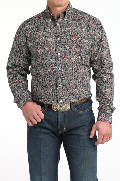 Men's Cinch Navy Printed Long Sleeve Button Up Shirt MTW1106023