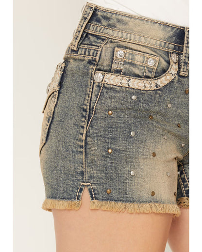 MISS ME WOMEN'S LIGHT WASH MID RISE STUDDED STRETCH DENIM JEANS