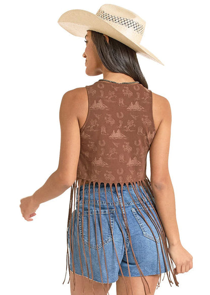 Rock&Roll Women’s Western Print Fringe Top BW20T08111
