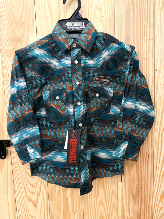Rock&Roll Boys Aztec Print Turquoise LS Shirt
