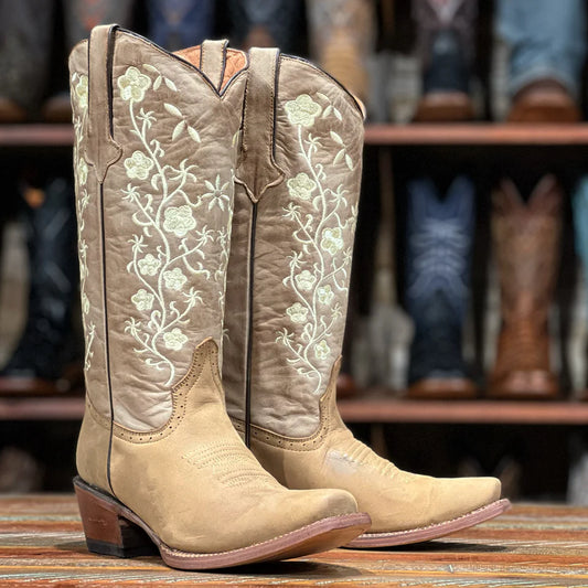 Tanner Mark Women’s Vintage Tan with Embroidered Daisy Pattern