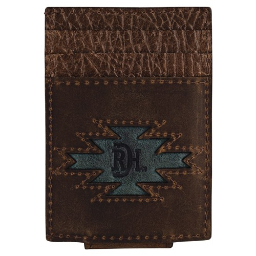 Red Dirt Men's Brown & Teal Inlay Card Case With Magnet Clip 2510138756