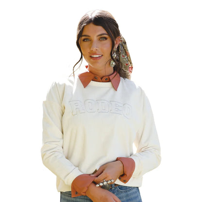Cruel Denim Ladies Cream Rodeo Ribbed Knit Sweatshirt CWK7502004