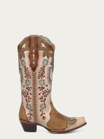 Corral Women's Boots Honey Horseshoe Overlay & Embroidery A4863