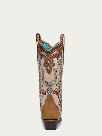 Corral Women's Boots Honey Horseshoe Overlay & Embroidery A4863