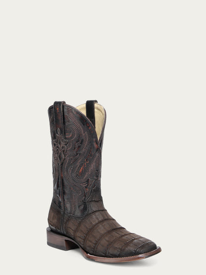 Corral Men’s Chocolate Alligator Embroidery Wide Sq Toe A4935