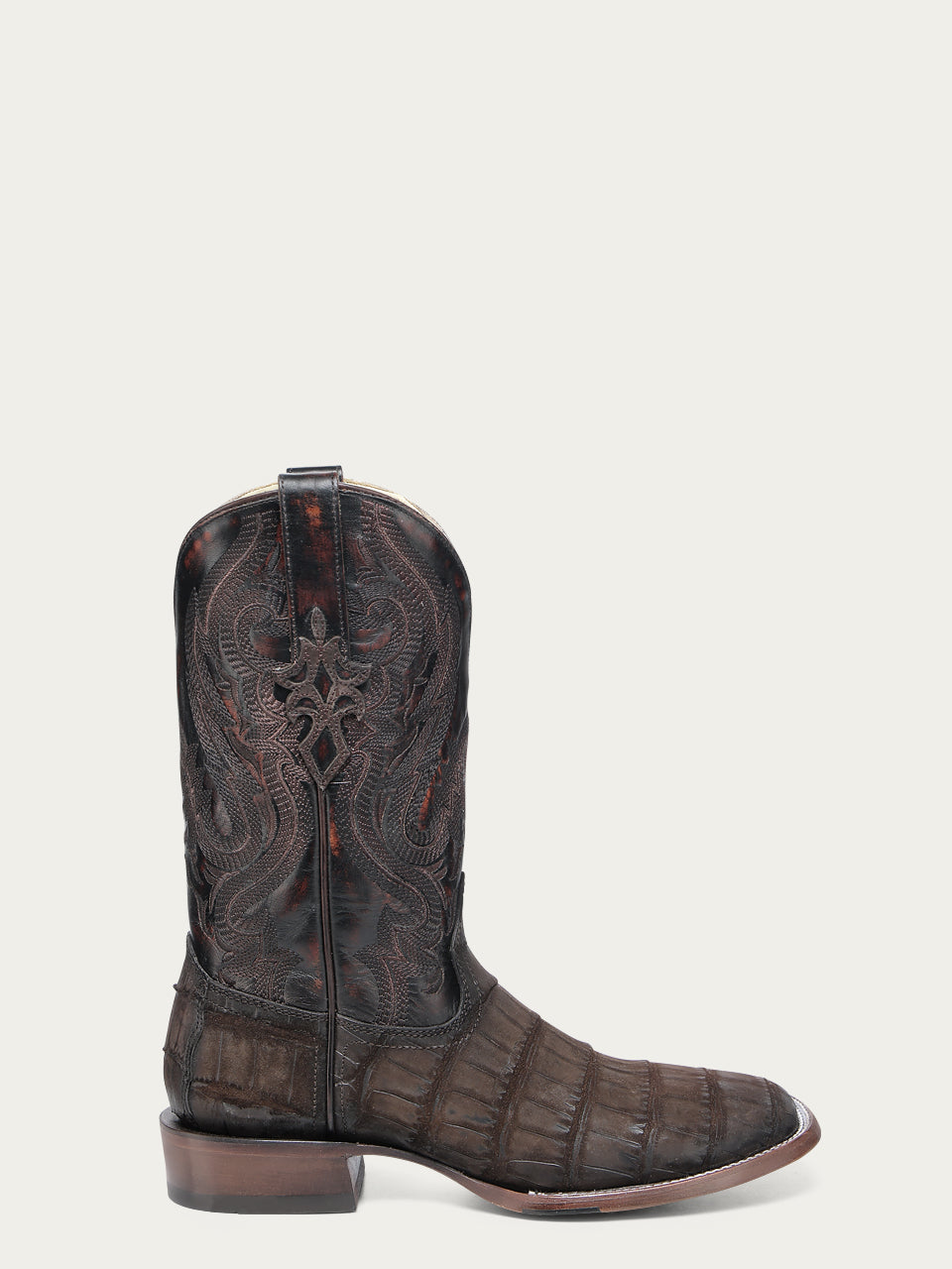 Corral Men’s Chocolate Alligator Embroidery Wide Sq Toe A4935