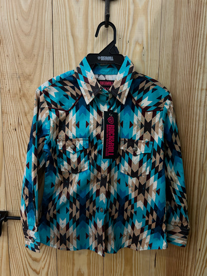 Rock&Roll Cowgirl’s Aztec Print Snap Shirt
