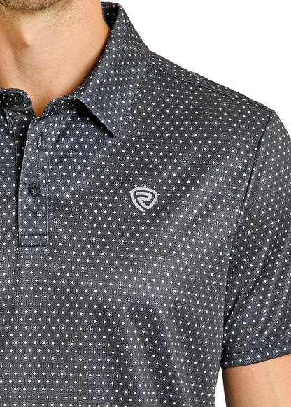 Rock & Roll Geo Allower Print Black Men’s Polo BM51T08331