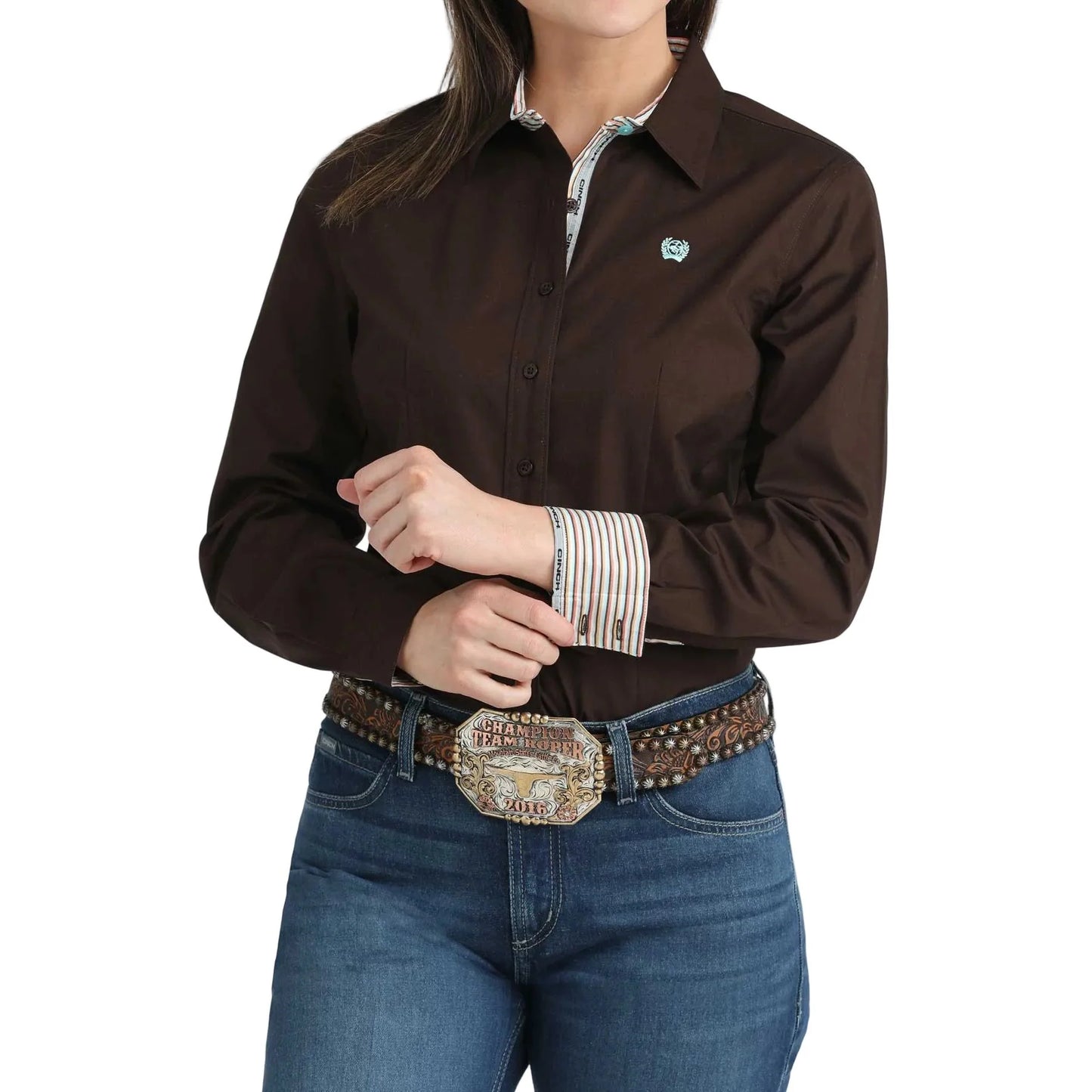 Cinch Women’s Brown Button Down Long LS Shirt MSW9165086