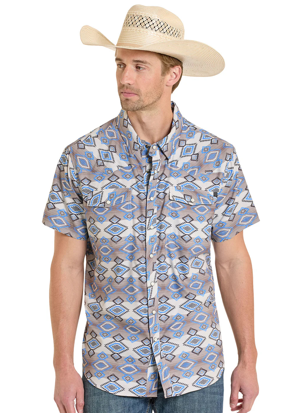 Rock&Roll Aztec Printed Men’s Natural SS Shirt BMN3S08389