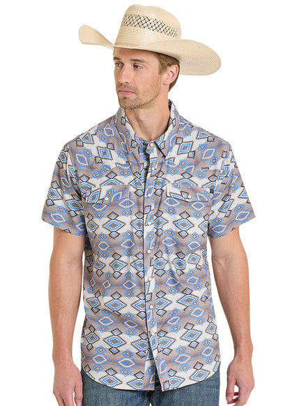 Rock&Roll Aztec Printed Men’s Natural SS Shirt BMN3S08389