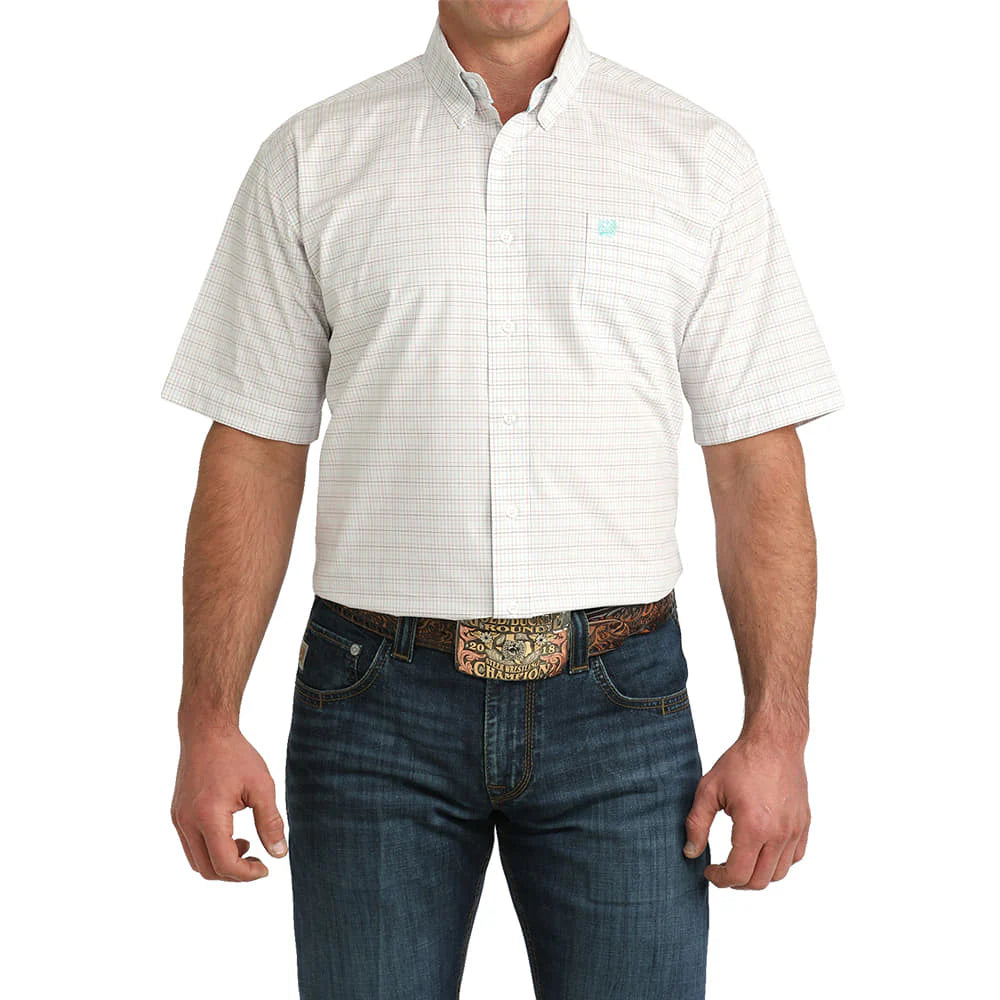 Cinch Men’s Short Sleeve Plaid White Shirt MTW1111510