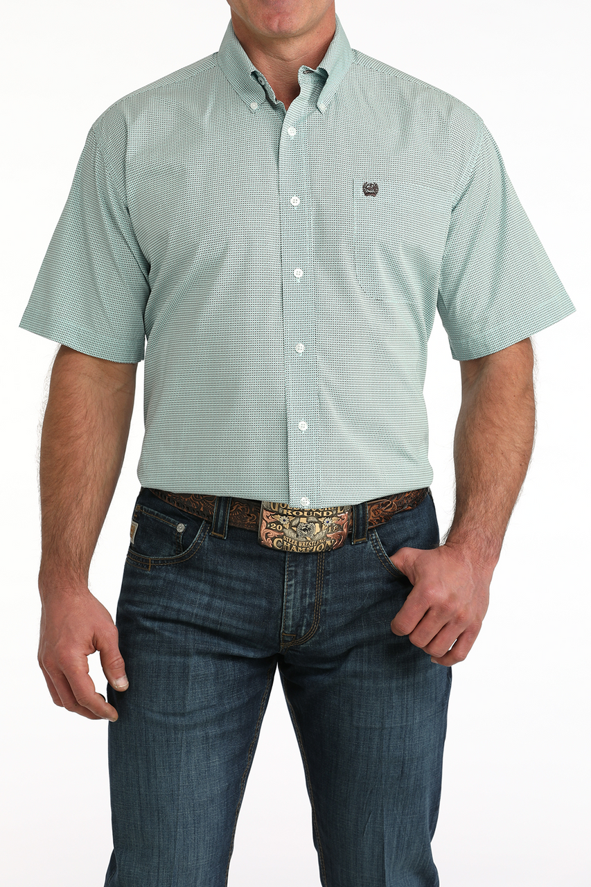 Cinch Teal Geometric Print Men’s Shirt MTW1111512