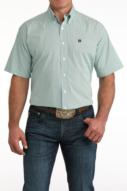 Cinch Teal Geometric Print Men’s Shirt MTW1111512