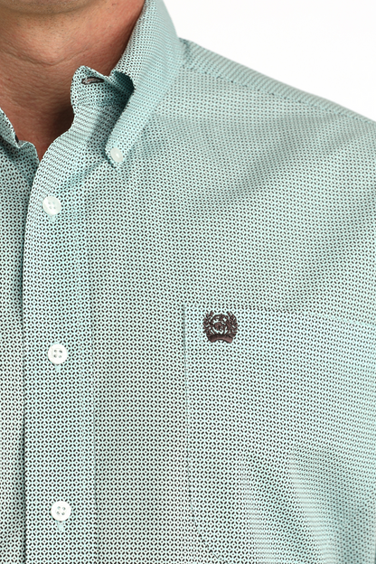 Cinch Teal Geometric Print Men’s Shirt MTW1111512