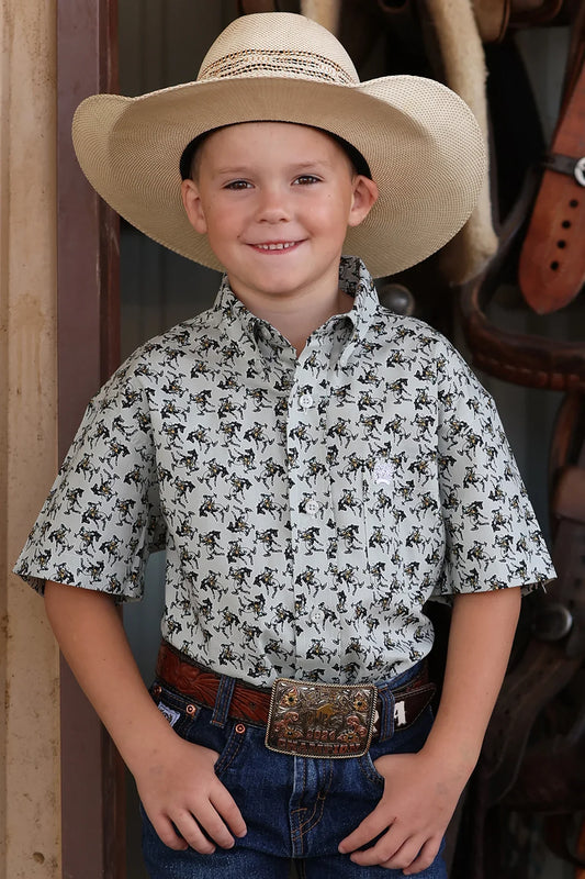 Cinch Boys Horse Print SS Button Down Western Shirt MTW7140038