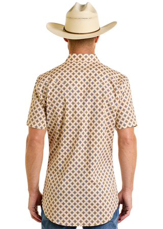 Rock&Roll Men’s Geo Print SS Tan Pearl Snap