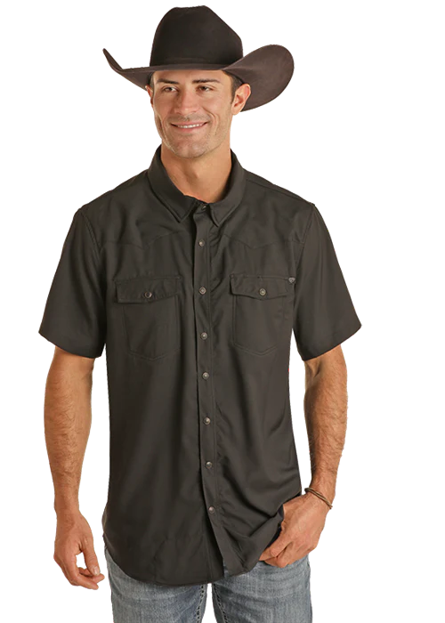 Rock&Roll Men’s Tek SS Black Ripstop Snap Shirt