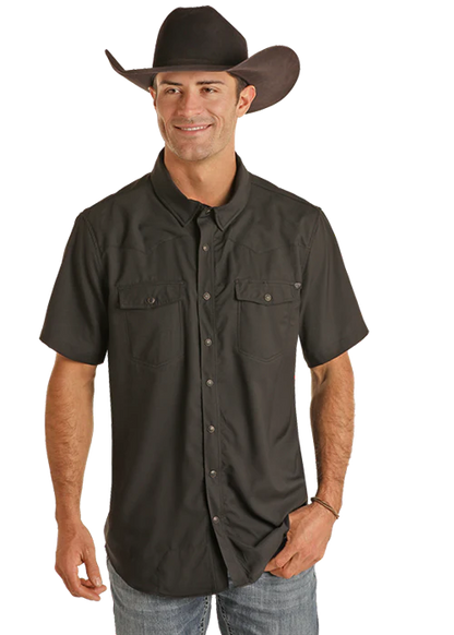 Rock&Roll Men’s Tek SS Black Ripstop Snap Shirt