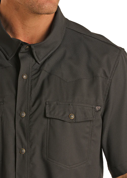 Rock&Roll Men’s Tek SS Black Ripstop Snap Shirt