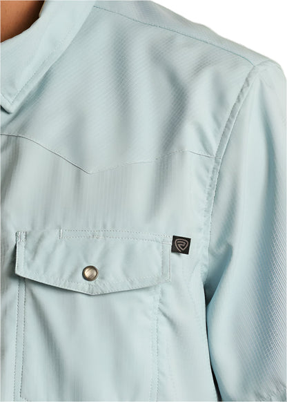Rock&Roll Men’s Tek SS Ripstop Snap Aqua Shirt