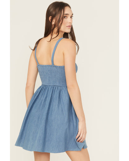 Rock&Roll Denim Women’s Medium Wash Buckle Strap Sleeveless Mini Dress