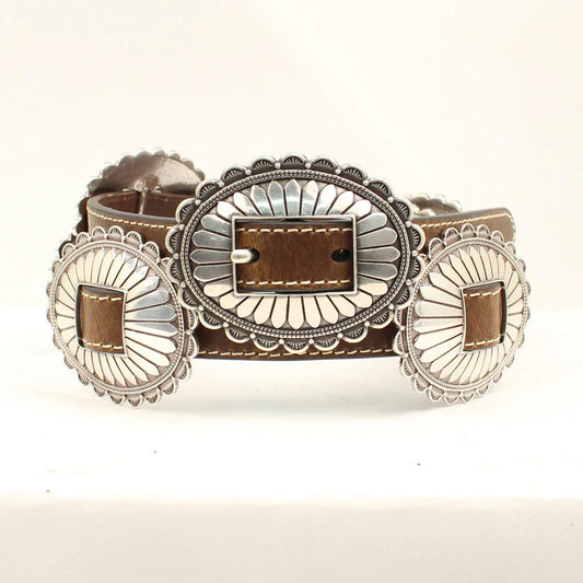 Nocona Women’s Large Oval Floral Silver Concho Belt