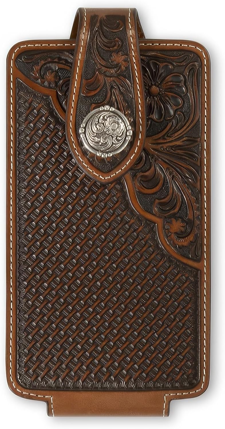 Ariat Chocolate Leather Basket Weave Tooled Large Cell Phone Case
