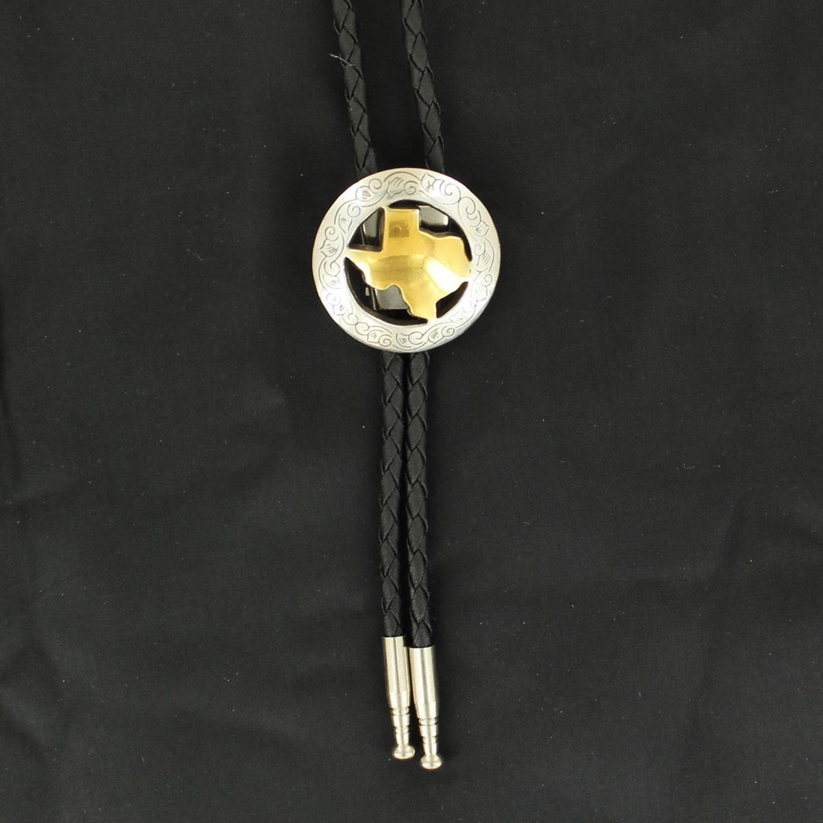 Double S State Texas Round Engraved Bolo Tie