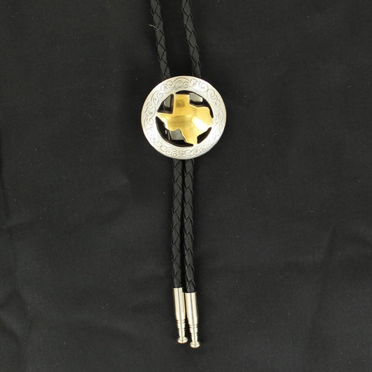 Double S State Texas Round Engraved Bolo Tie