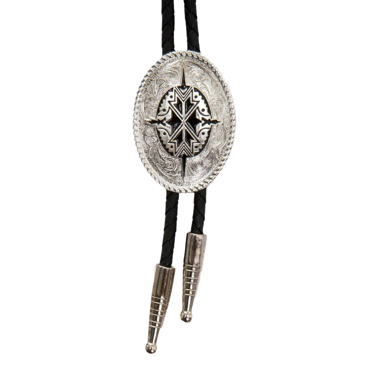Double S Silver & Black Aztec Bolo Tie