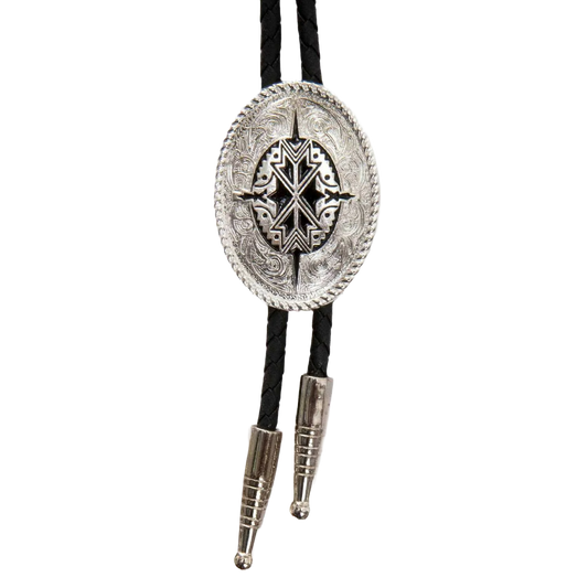 Double S Silver & Black Aztec Bolo Tie