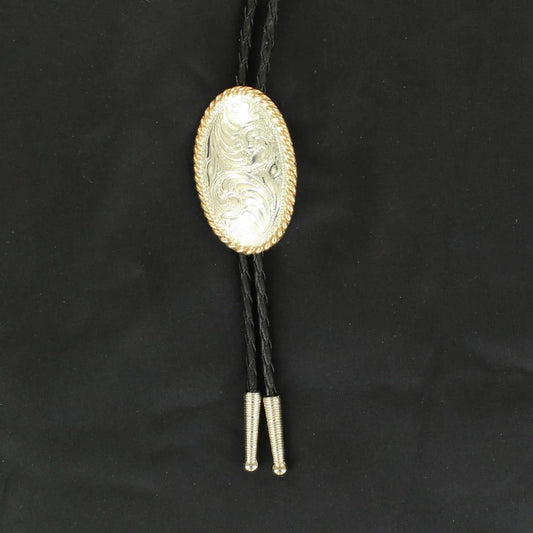 Double S Crumrine Oval Gold Rope Edge Bolo Tie