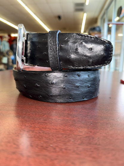 Los Altos Boots Full Black Ostrich Belt 25043
