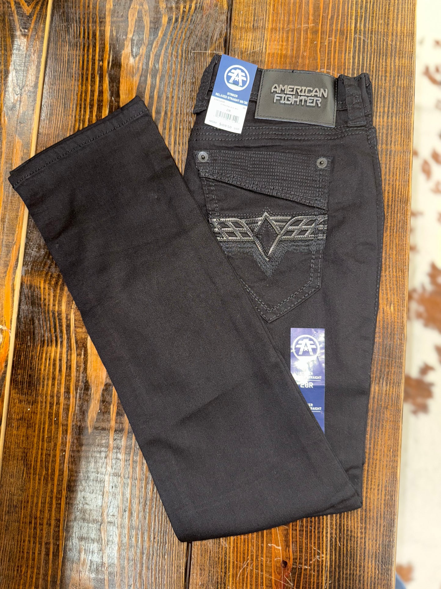 American Fighter Striker Relaxed Straight Black Jeans 33IRS410R