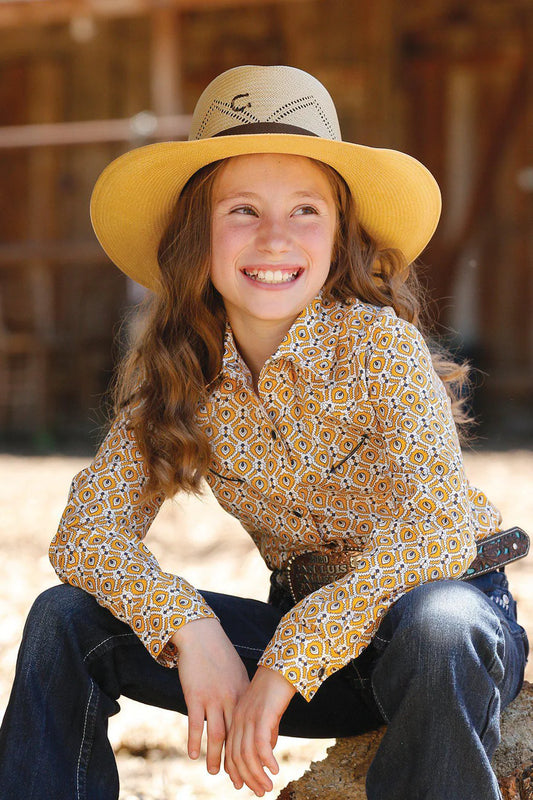CRUEL GIRLS GEOMETRIC PRINT WESTERN SHIRT YELLOW CTW3370008