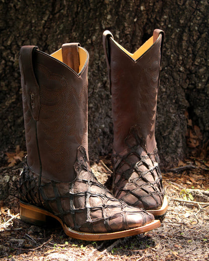 Los Altos Exotic Fish Boots Inverted Pirarucu Tabacco SQ Toe 8221059