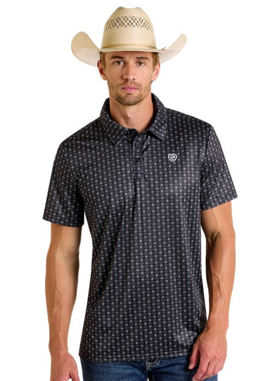 Rock & Roll Men's Black Geometric Printed Polo Shirt BM51T06617