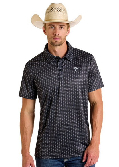Rock & Roll Men's Black Geometric Printed Polo Shirt BM51T06617